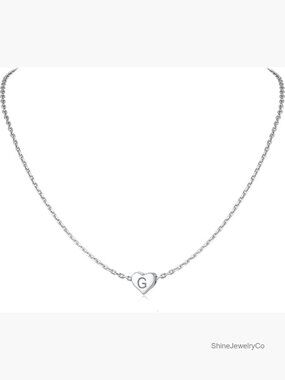 Dainty Heart Initial Necklace, Sterling Silver Pendant, Personalized Letter